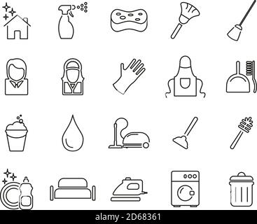 Cleaning Product & Equipment Icons Thin Line Set Big Stock Vector