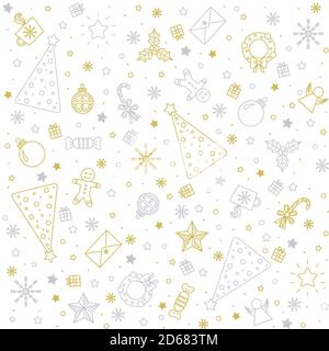 Seamless pattern for Christmas on a white background with gold elements Christmas. Beautiful pattern for a luxurious gift wrapping paper, t-shirts Stock Vector
