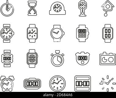 Clock Or Watch Icons Thin Line Set Big Stock Vector