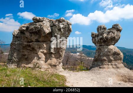 Italy Calabria - Cosenza Province - Campana - Giants of stone also called Pietre dell'Incavallicata, are two rock formations, believed to be actually megalithic sculptures, near Campana in the Sila National Park. Stock Photo