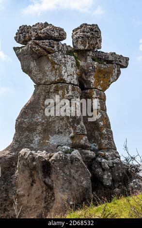 Italy Calabria - Cosenza Province - Campana - Giants of stone also called Pietre dell'Incavallicata, are two rock formations, believed to be actually megalithic sculptures, near Campana in the Sila National Park. Stock Photo