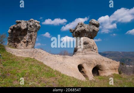 Italy Calabria - Cosenza Province - Campana - Giants of stone also called Pietre dell'Incavallicata, are two rock formations, believed to be actually megalithic sculptures, near Campana in the Sila National Park. Stock Photo