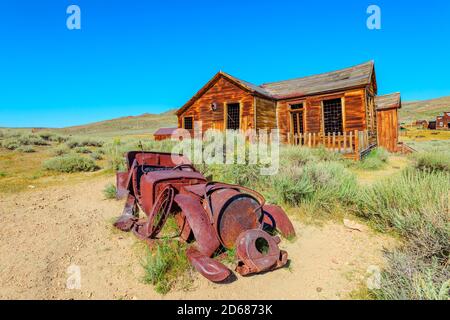 Rusty wreck of the vintage old car, in Bodie state historic park, Californian Ghost Town. The United States of America. Stock Photo