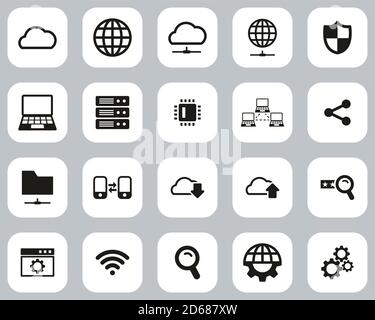 Cloud Network Icons Black & White Flat Design Set Big Stock Vector