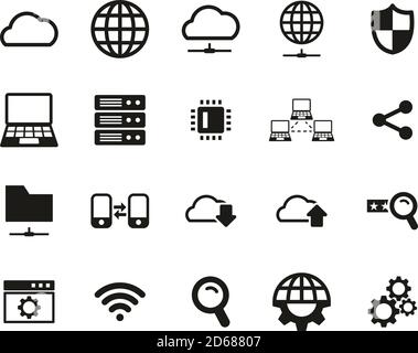 Cloud Network Icons Black & White Set Big Stock Vector