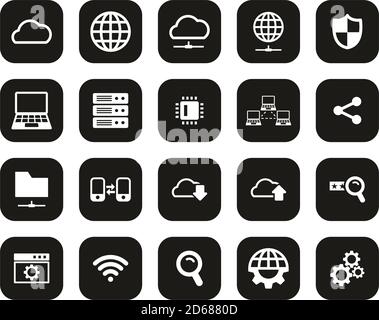 Cloud Network Icons White On Black Flat Design Set Big Stock Vector