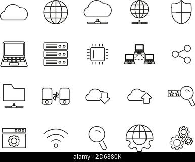 Cloud Network Icons Thin Line Set Big Stock Vector