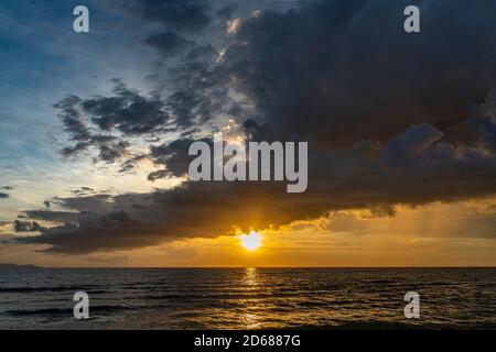 Sunset on the Tyrrhenian sea at Albinia in the Argentario. Albinia, Grosseto, Tuscany, Italy. Europe Stock Photo