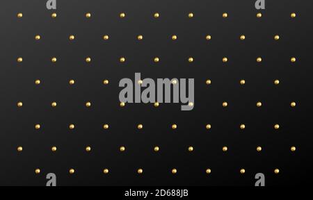 Polka Dot pattern of realistic golden spheres on black background. Vector illustration Stock Vector