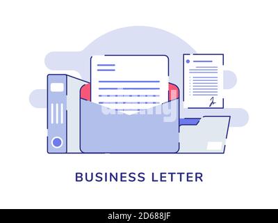 Business letter concept open mail file folder holder document white isolated background with flat outline style Stock Vector