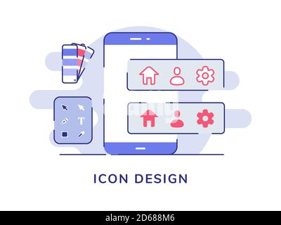 Icon design concept home setting tool on smartphone screen white isolated background with flat outline style Stock Vector