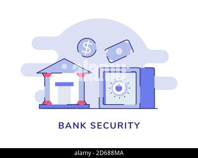 Bank security concept building vault bank safe deposit box money white isolated background with flat outline style Stock Vector