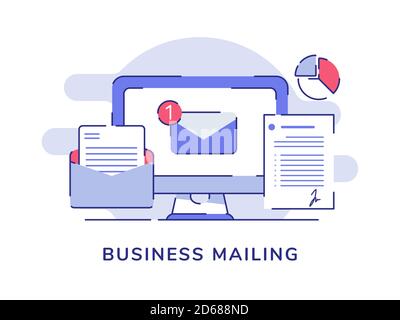 business mailing email white isolated background with flat outline style vector design Stock Vector