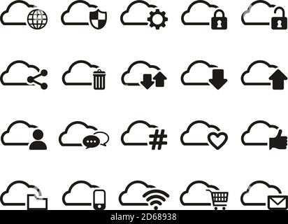 Cloud Service Black & White Set Big Stock Vector