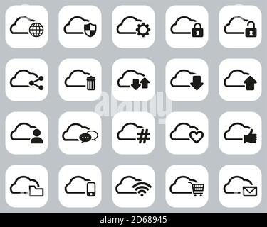 Cloud Service Black & White Flat Design Set Big Stock Vector