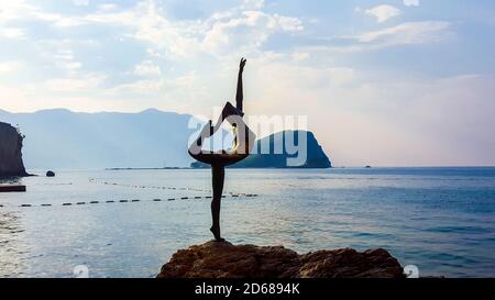 Statue 'Dancer from Budva' or 'Gymnast from Budva'. in the resort city Budva. Montenegro. Stock Photo