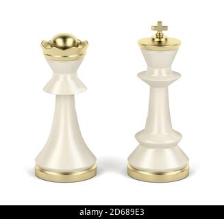 Queen and king chess pieces on white background Stock Photo