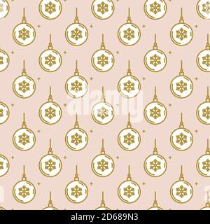 Pink seamless pattern with Christmas balls and snowflake Stock Vector