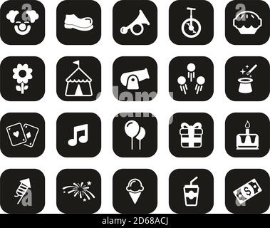 Clown Or Clown Show White On Black Flat Design Set Big Stock Vector