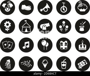 Clown Or Clown Show White On Black Flat Design Circle Set Big Stock Vector