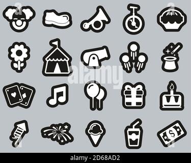 Clown Or Clown Show White On Black Sticker Set Big Stock Vector
