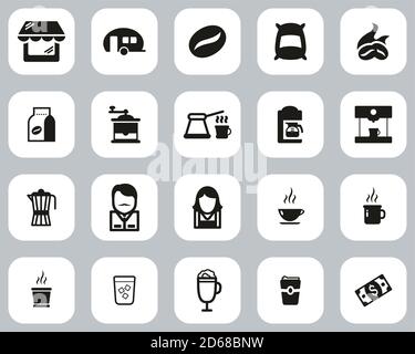 Coffee Shop Icons Black & White Flat Design Set Big Stock Vector