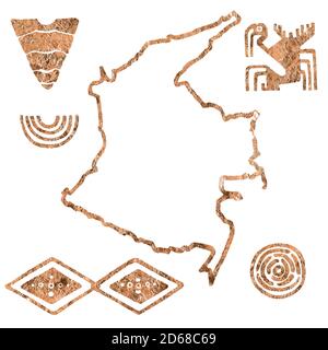 Ethnic Colombian ornament and country map. Isolated on a white background. Stock Photo