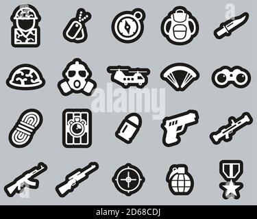Commandos Or Special Forces Icons White On Black Sticker Set Big Stock Vector