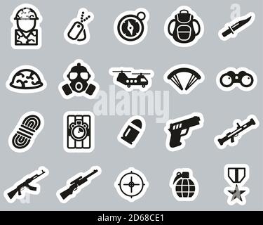 Commandos Or Special Forces Icons Black & White Sticker Set Big Stock Vector