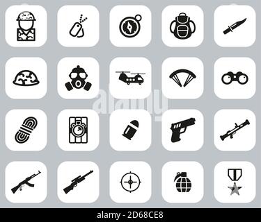 Commandos Or Special Forces Icons Black & White Flat Design Set Big Stock Vector