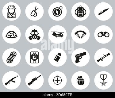 Commandos Or Special Forces Icons Black & White Flat Design Circle Set Big Stock Vector