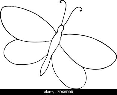 An outline butterfly, simple hand drawn vector illustration, contour drawing in doodle style, symbol of summer and nature Stock Vector