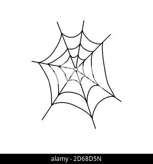 Vector outline illustration of a simple fancy Halloween spider web, isolated object on the white background, clipart useful for halloween party decoration, hand drawn image, cartoon spooky character Stock Vector