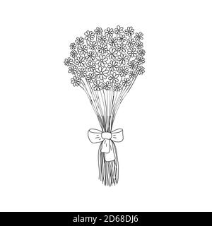 A bunch of flowers outline hand drawn vector illustration, contour drawing for making cards, invitations, simple image Stock Vector