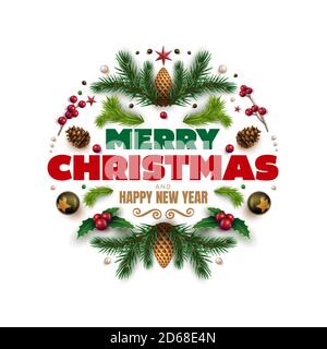 Ho Ho Ho Merry Christmas And Happy New Year Greeting Card Christmas Wreath  Design With Festive Christmas Decoration Ornaments And Objects Vector  Illustration Stock Illustration - Download Image Now - iStock