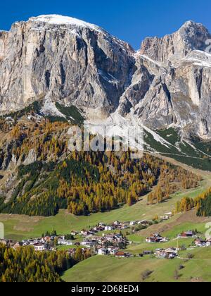 Kolfuschg - Colfosco a part of Corvara in Gader Valley - Val Badia in the Dolomites of South Tyrol - Alto Adige. Mount Sassongher in the background. T Stock Photo