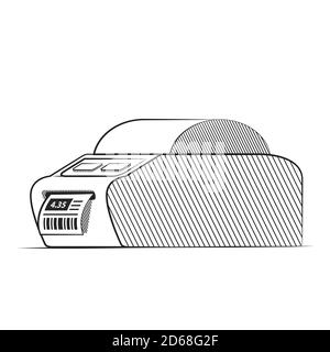 Bar code printer hand drawn .Label printer Vector flat. Stock Vector