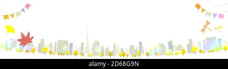 A shining Autumn city. Horizontal size.Vector art that is easy to edit. Stock Vector