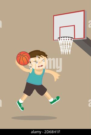 Player playing with basketball. Flat cartoon character vector illustration. Stock Vector