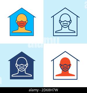 Stay home icon set in line style Stock Vector