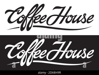 Coffee House. Hand lettering art. Set of 2 brush style letters on isolated background. Black and white. Vector text illustration for print, poster, ic Stock Vector