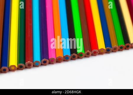 color pencils lie in a row, macro Stock Photo