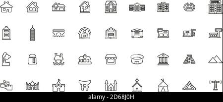 Commercial & Residential Buildings Icons Thin Line Set big Stock Vector