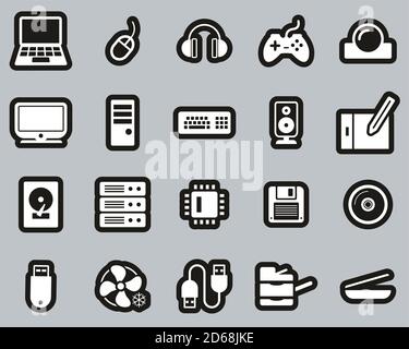 Computer Hardware Icons White On Black Sticker Set Big Stock Vector