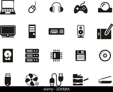 Computer Hardware Icons Black & White Set Big Stock Vector