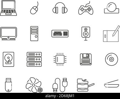 Computer Hardware Icons Thin Line Set Big Stock Vector