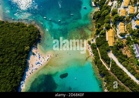 The beautiful Bella Vraka beach, in Greece from above. Stock Photo