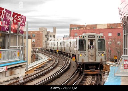 Chicago, Illinois, United States - Train at Brown Line in Chicago downtown. Stock Photo