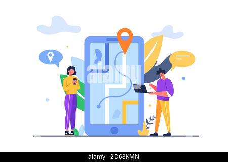 Concept of guy and girl use navigation in flat style Stock Vector