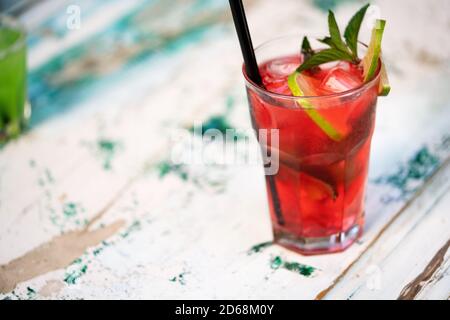 Fresh strawberry mojito or lemonade with mint Stock Photo